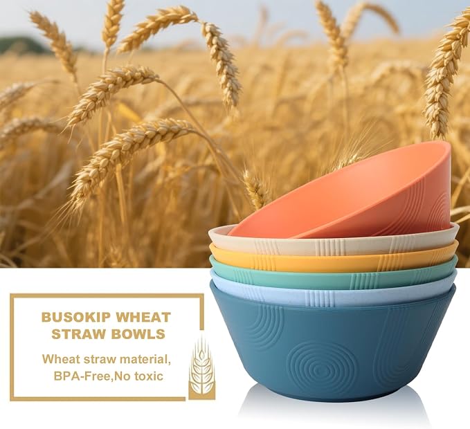 36 oz Wheat Straw Bowl, Unbreakable Cereal Bowls Set of 6, Microwave and - Image 4