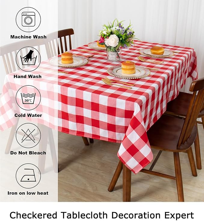 ShinyBeauty 60''x60'' Red & White Checkered Tablecloth - Image 6