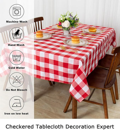 ShinyBeauty 60''x60'' Red & White Checkered Tablecloth - Image 6