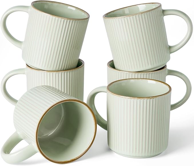 famiware Star Coffee Mug Set for 6, Handcrafted 12 oz Ceramic Stoneware Mugs by Famiware