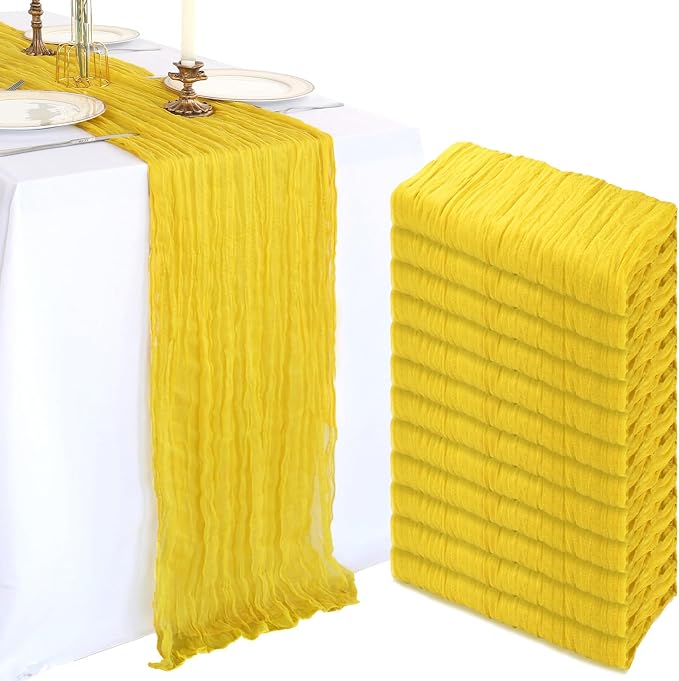 12 Pack 10Ft Lemon Yellow Cheesecloth Table Runner 23 x 120 Inch | Gauze Rustic by CKIKU