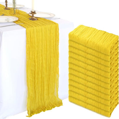 12 Pack 10Ft Lemon Yellow Cheesecloth Table Runner 23 x 120 Inch | Gauze Rustic by CKIKU