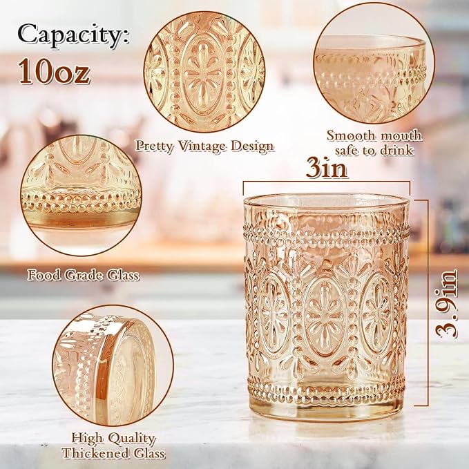 abrwyy Amber Glassware set of 4, Vintage Drinking Glasses, 10oz Heavy Duty - Image 2