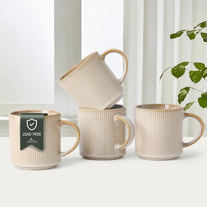 MONITO 16Oz Coffee Mugs Set of 4, Rustic Ceramic Coffee Cups Set by MONITO