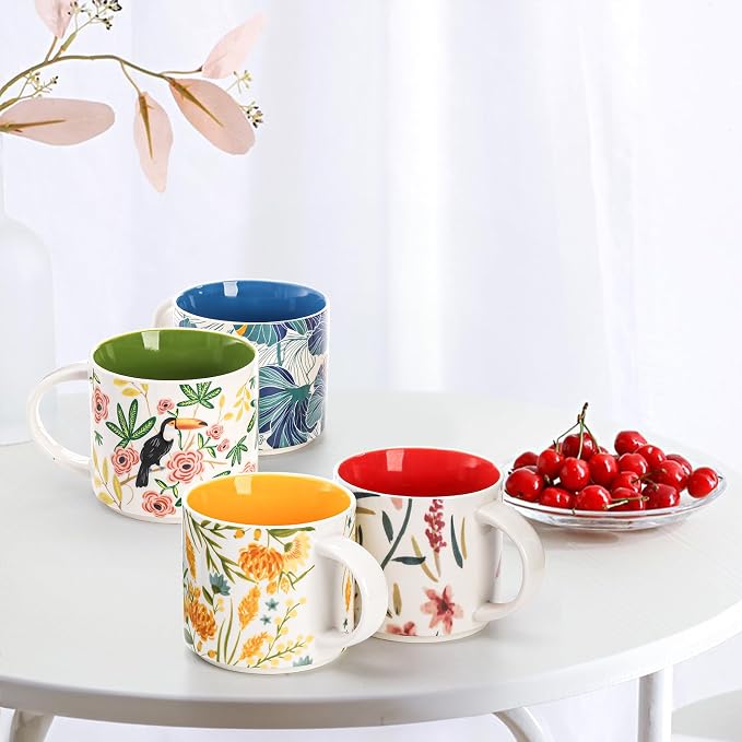 Frcctre Set of 4 Ceramic Coffee Mug Set, Large 15 Ounce Ceramic Tea Cup - Image 7