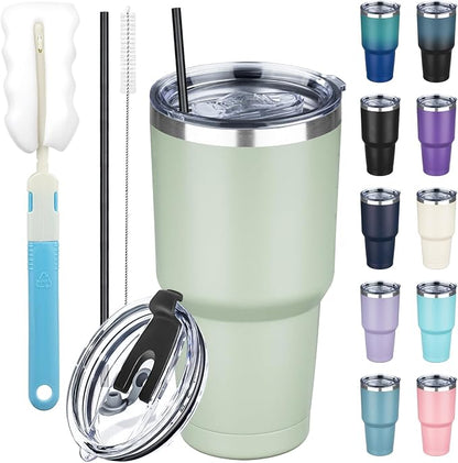 30 oz Tumbler with Lids and Straws, Stainless Steel Insulated Coffee Tumbler by GUDEMAO