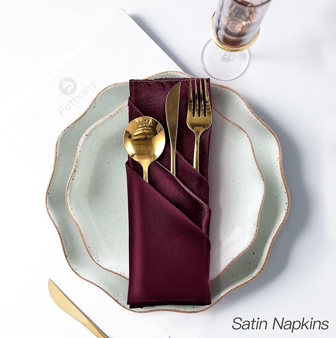 P Pothuiny 12 Pcs Burgundy Satin Napkins 17 x 17 Inch, Satin Cloth Napkins | - Image 5