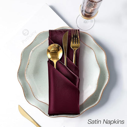 P Pothuiny 12 Pcs Burgundy Satin Napkins 17 x 17 Inch, Satin Cloth Napkins | - Image 5