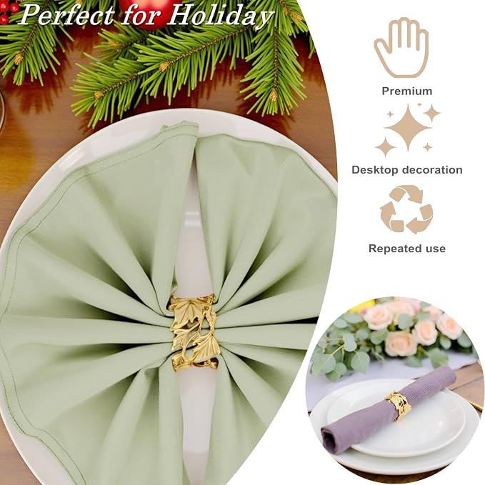 12 Pcs Gold Leaf Napkin Rings Set, Hollow-Out Golden Leaves Napkins Rings - Image 5