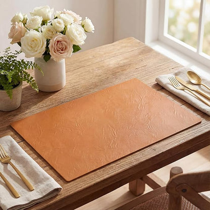 Artoid Mode Rust Faux Leather Placemats Set of 4, 12x18 Inch Waterproof Wipeable Heat Resistant Vinyl Place Mats, Reversible Table Mats for Fall Kitchen Dining Decor