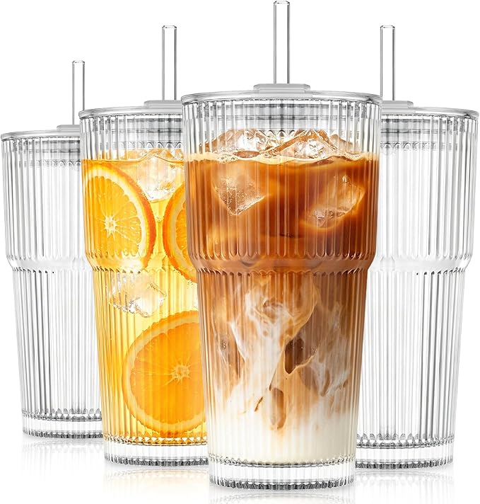 KEMORELA 20oz Ribbed glass cups by KEMORELA