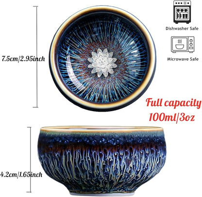 Tenmoku Ceramic Tea Cup with Lotus, 3 oz Chinese Small Teacup | Handmade - Image 5