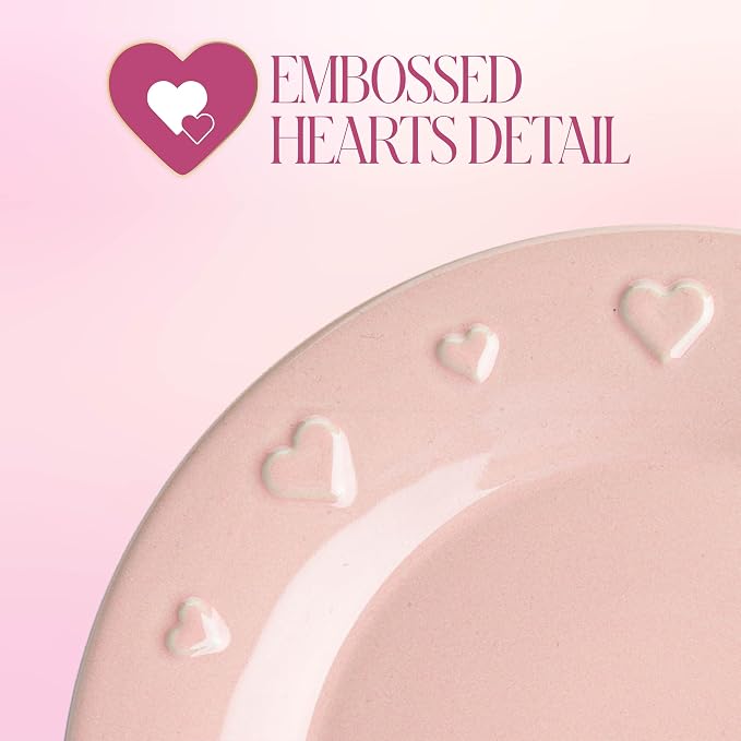 Paris Hilton 12-Piece Dinnerware Set, Embossed Hearts. Iconic Ceramic Stoneware - Image 6