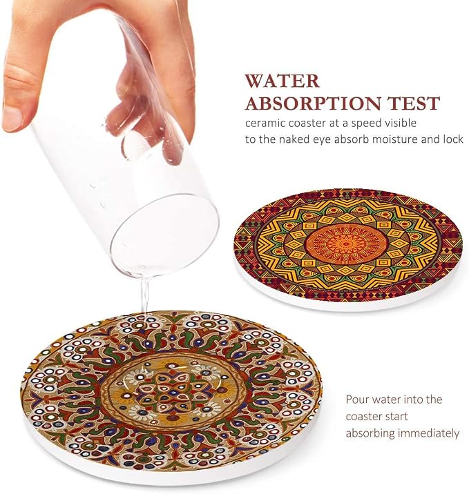 Coasters for Drinks, Ceramic Stone, Mandala Africa | Colorful Absorbent Round - Image 3