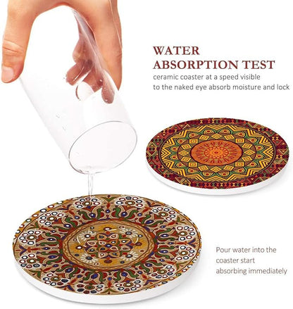 Coasters for Drinks, Ceramic Stone, Mandala Africa | Colorful Absorbent Round - Image 3