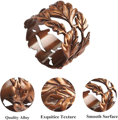 Leaf Shape Napkin Rings Set of 6, Bronze Napkin Rings Metal Napkin Ring Holders - Image 4