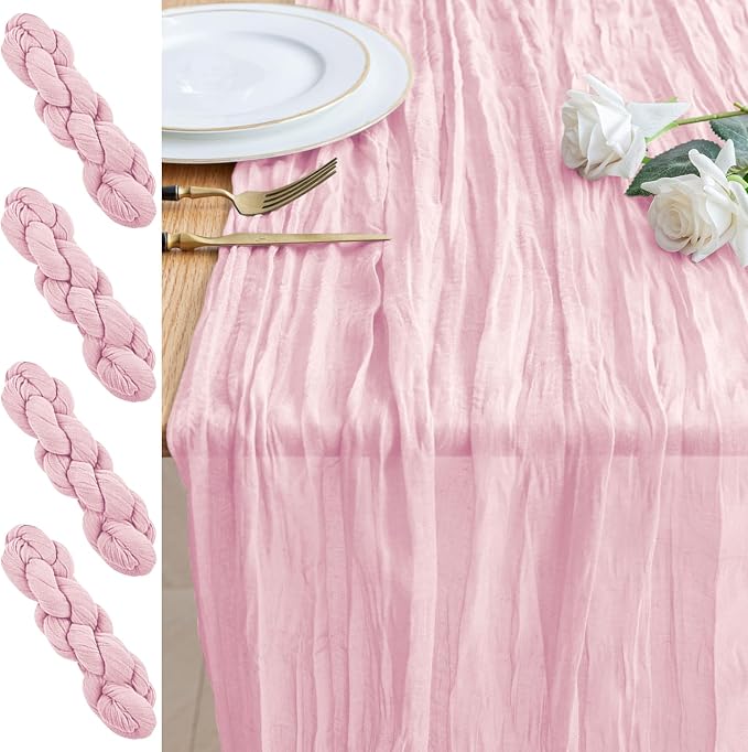 Cheesecloth Table Runner 10FT 3Pcs Blushing Pink Boho Gauze Runners | Cheese by Xiomot