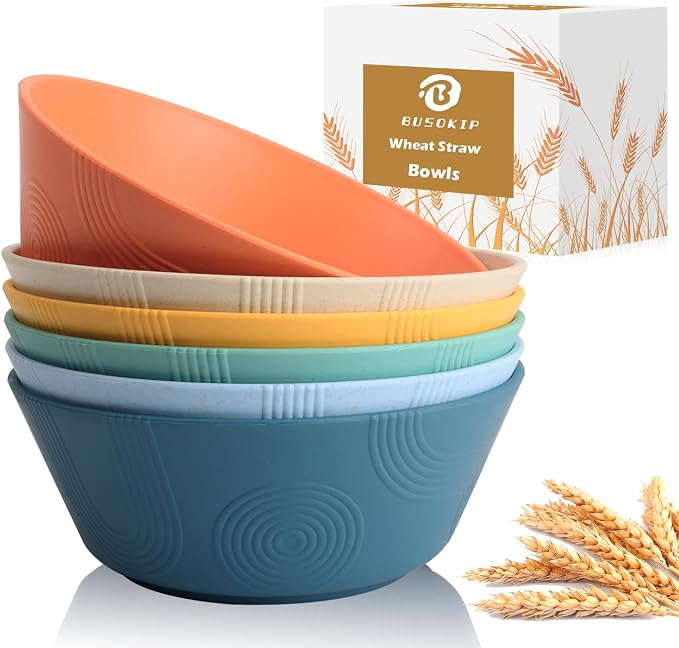 36 oz Wheat Straw Bowl, Unbreakable Cereal Bowls Set of 6, Microwave and by BUSOKIP