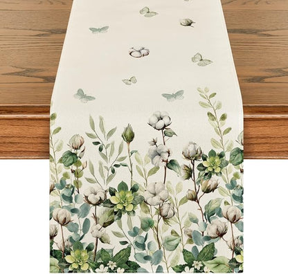 Artoid Mode Cotton Plant Leaf Butterfly 210 GSM Spring Table Runner, Seasonal by ArtoidMode