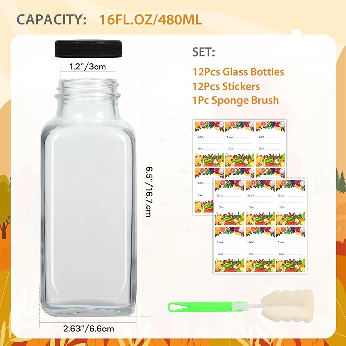 AuroTrends 16 oz Glass Juicing Bottles 12-Pack - Image 4