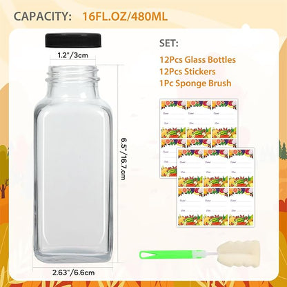 AuroTrends 16 oz Glass Juicing Bottles 12-Pack - Image 4