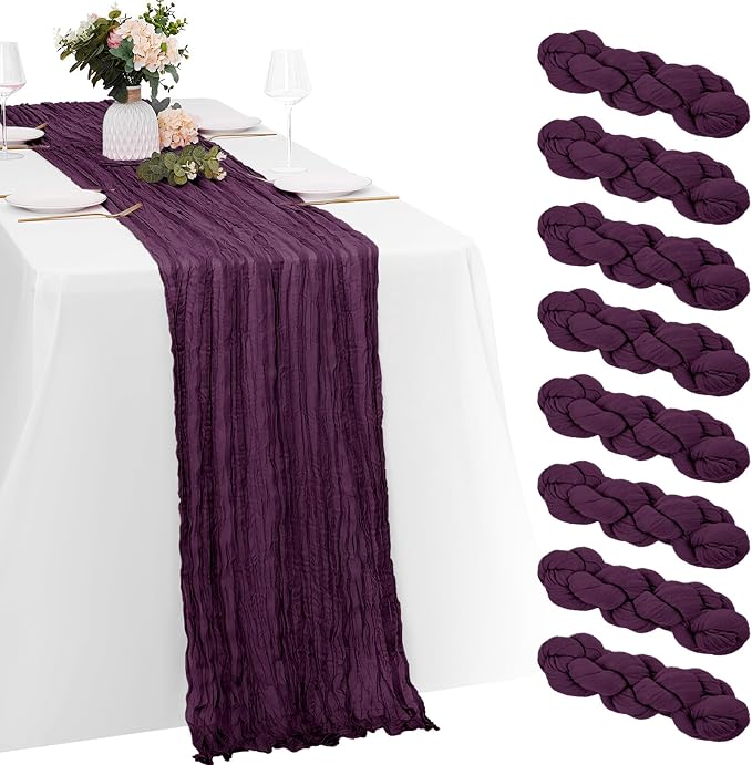 8 Pack Dark Purple Cheesecloth Table Runners 20x120 Inch Gauze Table Runner by Yorcari