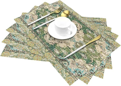 Sage Green Placemats 12x18 Inches Set of 4, Boho Vintage Ethnic Carpet Decorative Rectangle Table Mats for Party, Home Kitchen,Dining Table Decoration
