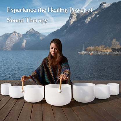 CVNC 432HZ 7-12 Inch Set Of 7 Pcs Frosted Quartz Crystal Singing Bowls With 2 Pcs Carrying Case bag Sound Healing
