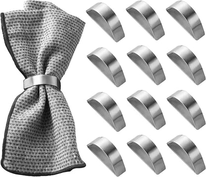 Stainless Steel Napkin Rings Set of 12, Mid-Century Napkin Ring Holder Glossy by wonlex