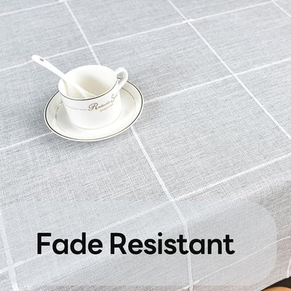 Farmhouse Table Cloth for Rectangle Tables Gray Plaid Boho Tablecloth Heavy Duty Cotton Linen Blend Washable & Wrinkle Resistant Rustic Table Cover for Outdoor Kitchen Dining (52x120 Inch)