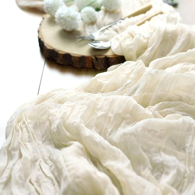 Efavormart 10ft Cream Gauze Table Runner - Image 7