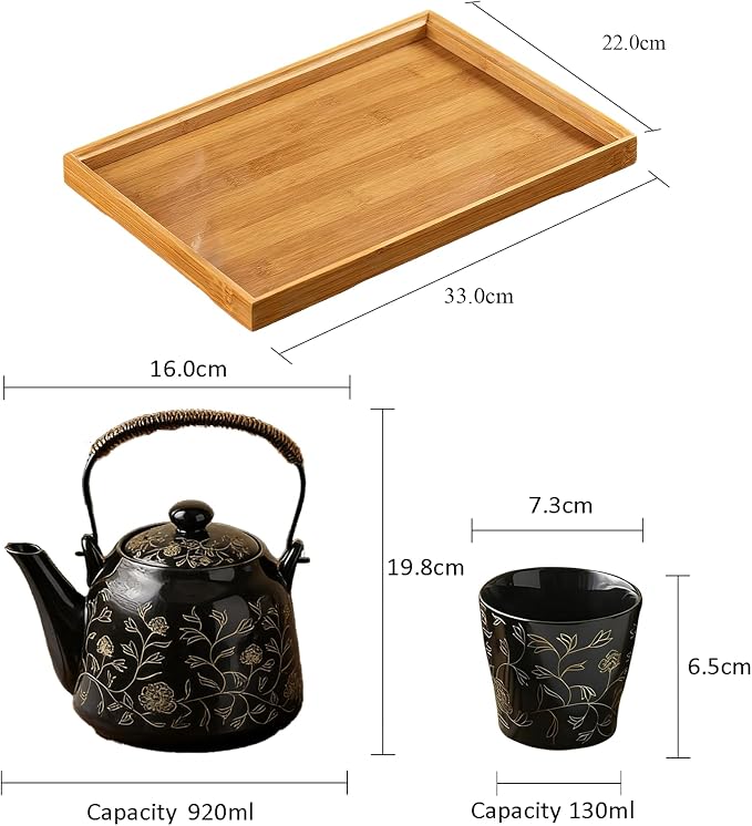 KEYDUACU Japanese Tea Set, Ceramic Tea Set, Plum Blossom Embossed, 6 Teacups - Image 4