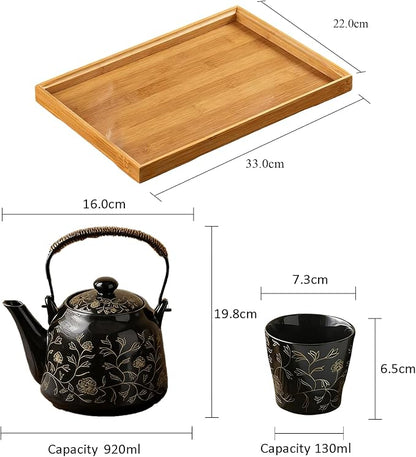 KEYDUACU Japanese Tea Set, Ceramic Tea Set, Plum Blossom Embossed, 6 Teacups - Image 4