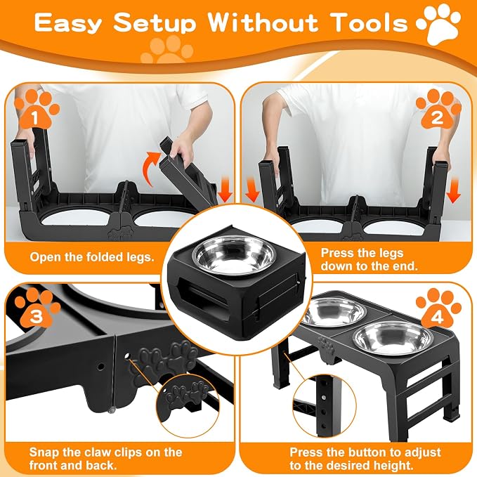 Elevated Dog Bowls for Large Dogs 5 Adjustable Heights 7.5"-15.4", 2 X-Large - Image 6