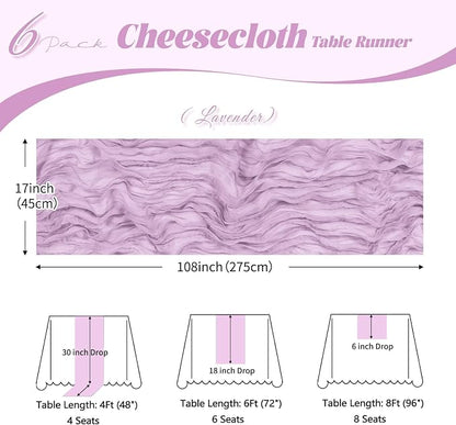 6 Pack Lavender Cheesecloth Table Runner, 17 x 108 inch, Semi Sheer Boho Cheese - Image 3