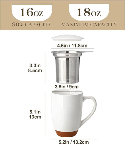 MALACASA Ceramic Tea Mug with Lid and Stainless Steel Infuser, 18 oz Large Tea - Image 2