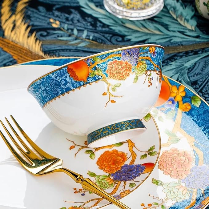 60 Pieces of 10-12 People Bone China Bowl and Plate Dinnerware Set Pomegranate - Image 8
