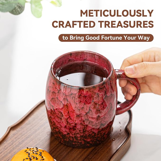 Rustic Red Ceramic Coffee Mug 14oz - Image 9