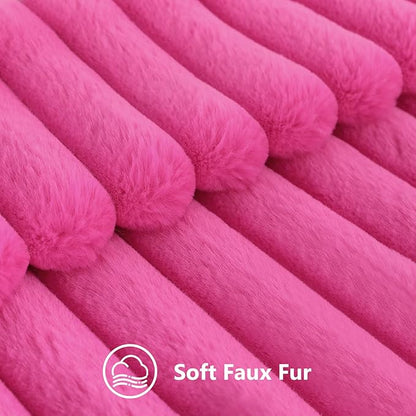 decorUhome Cozy Faux Fur Spring Throw Pillow Covers 16x16 Set of 2 Decorative Soft Plush Striped Modern Farmhouse Boho Couch Pillow Cases with Velvet Back for Sofa Bed Living Room, Hot Pink