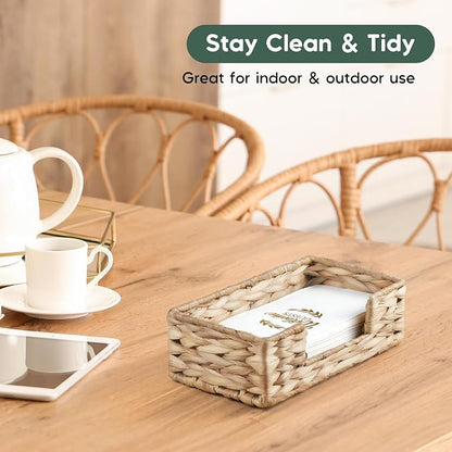 Napkin Holder for Bathroom, Woven Wicker Water Hyacinth Guest Towel Holder Tray - Image 3