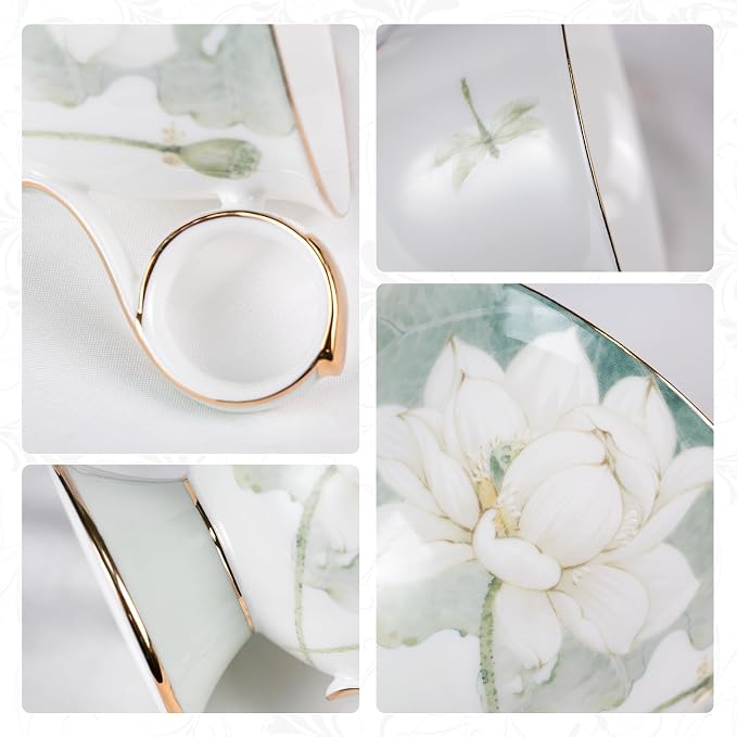 KAMMAK Tea Cups Set of 2, Ceramic Floral Pattern Demitasse Cup | Porcelain - Image 4