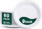 DaYammi 100% Compostable Paper Plates 9 Inch, 60-Pack Heavy Duty Paper Plates Bulk,Biodegradable Bagasse,Eco-Friendly Disposable Dinner Plate for BBQ,Picnic,Party (BPI Certified,Microwaveable)