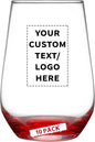 DISCOUNT PROMOS 10 Vaso Silicia Stemless Wine Glasses Set, 16 oz. - Personalized Text, Logo - Clear, Orb-Like, Thick base - Red
