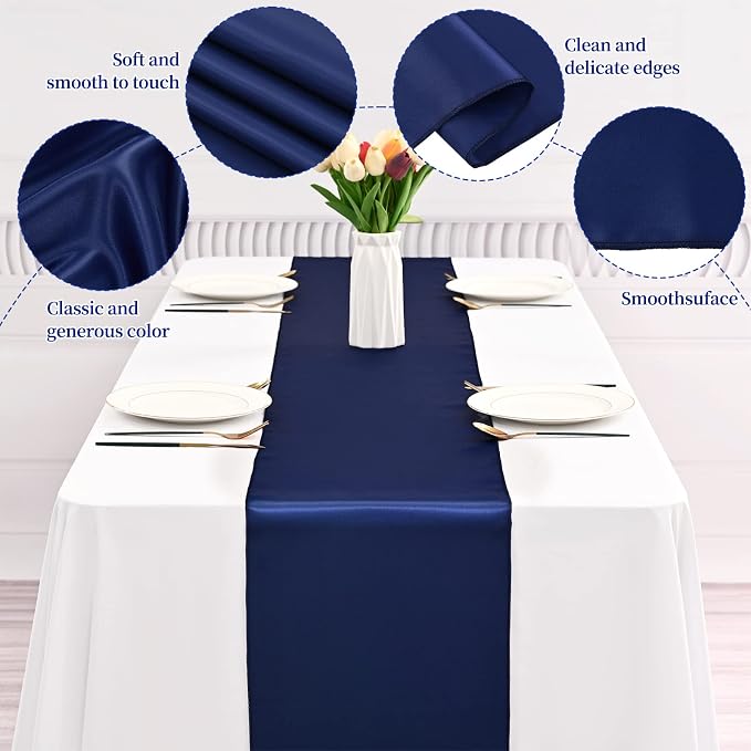 12 Pack Navy Blue Satin Table Runner 12 x 108 Inch Long Premium Table Runners - Image 3