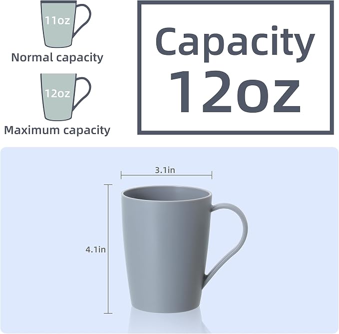Coffee Mugs Set of 6, 12 Ounce Plastic Coffee Cups Set, 3 Basic Colors | - Image 2