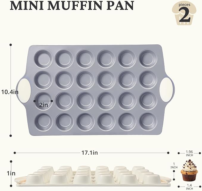 BRONYPRO Ceramic Mini Muffin Pan, 24-Cup Nonstick Aluminized Steel Mini Cupcake - Image 7