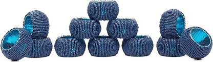 Navy Napkin Rings, Handmade Beaded Napkin Rings Set of 12, Beaded Napkin Holders, Ring Napkin, Christmas Napkin Ring, Handmade by Skilled Artisans - A Beautiful complement to Dinner Table décor- Navy