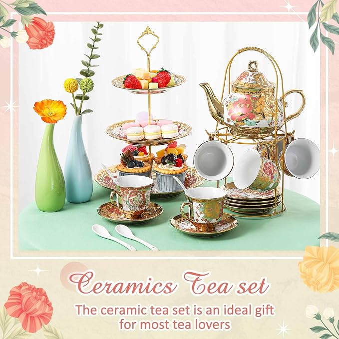 21 Pcs Porcelain Tea Set for Women Tea Party - Image 4