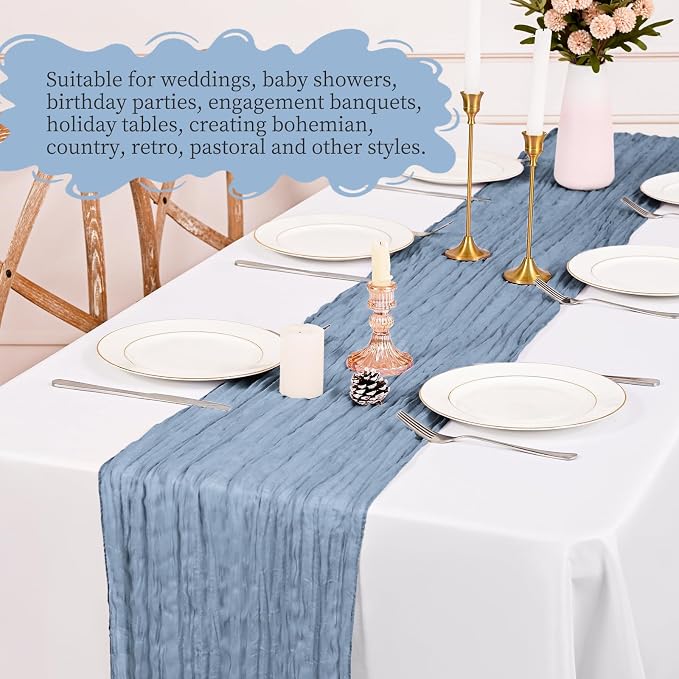 4 Pack Dusty Blue Table Runner 17 x 108inch Cheesecloth Table Runner Boho Gauze - Image 7
