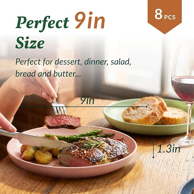 Deep Dinner Plates Set of 8 Unbreakable Wheat Straw Plates Plastic Reusable - Image 2